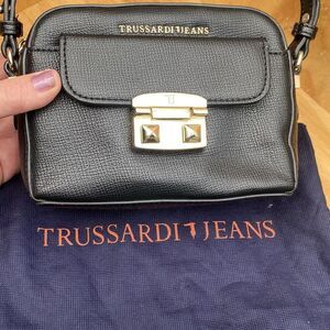 Trussardi Jeans Black Vegan Leather Small Crossbody Bag With Dust Bag